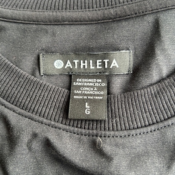 Black. Athleta soft dress with cinched waist.  Large - Picture 3 of 3